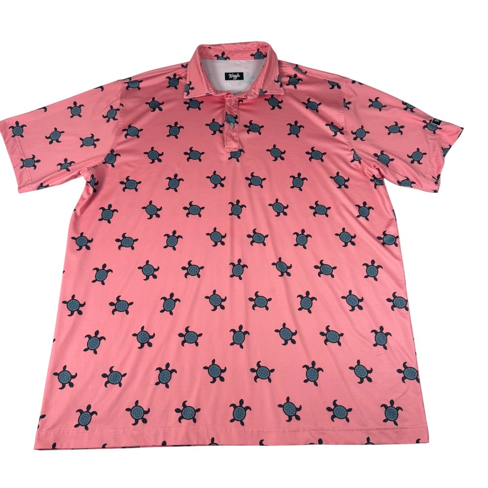 Waggle Sea Turtle Golf Polo Men‎ 2XL Pink Coastal Shirt Performance Resort